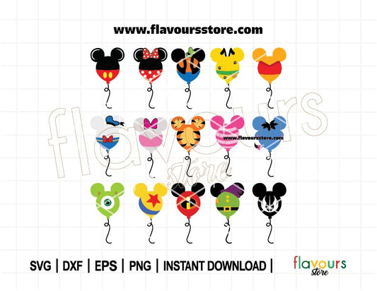 Mouse Balloon SVG Bundle, Cute Characters Inspired SVG, Balloon Svg, Winnie Svg, Eeyore Svg, Silhouette Cut File, Cut File For Cricut SVG