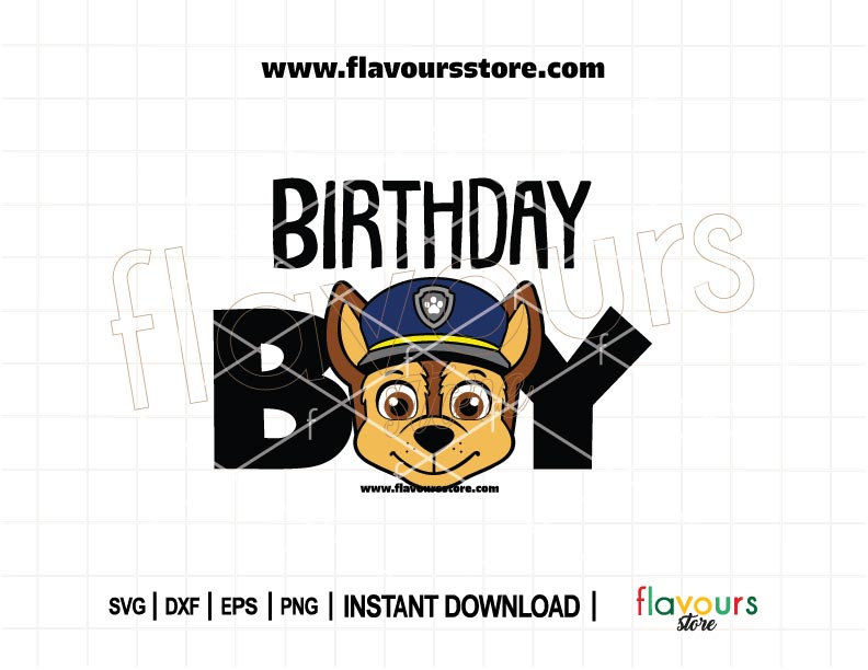 Birthday Boy Chase from Paw Patrol in cartoon SVG style for Cricut and Silhouette birthday crafts and kids shirts