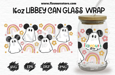 Copy of 16oz Libbey Can Cup Wrap | Libbey Wrap Svg | Boho Mickey Ghost Halloween Svg