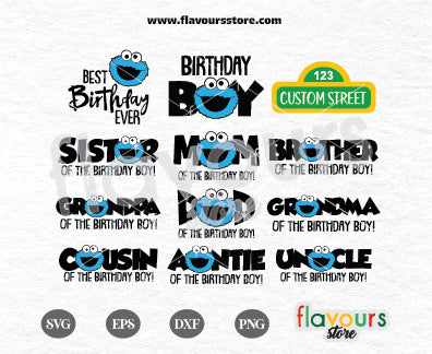 Cookie Monsters, Birthday Boy Bundle SVG Cut Files, Sesame Street Birthday