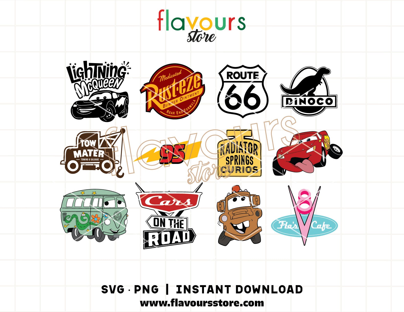 Cars SVG bundle with Lightning McQueen, Mater and racing car designs for Cricut and Silhouette