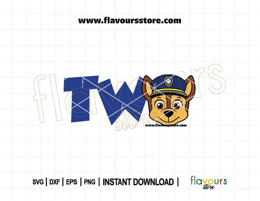 Chase Paw Patrol 2nd birthday SVG cut file for Cricut and Silhouette, perfect for two birthday shirt and party decor, instant download