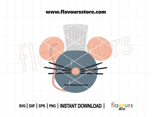 Chef Remy-inspired mouse ears SVG file featuring a cartoon chef hat and Disney mouse ears, ideal for Cricut and Silhouette crafts.