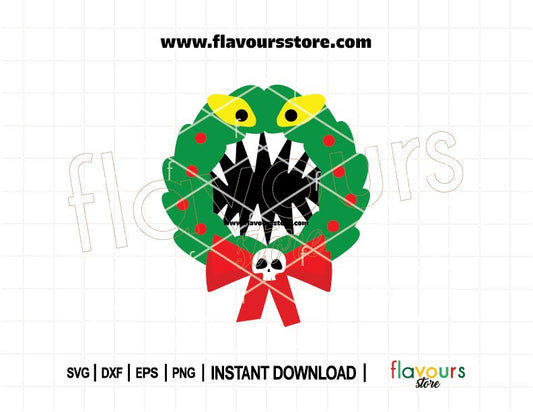 Spooky Christmas wreath SVG inspired by the Haunted Mansion, ideal for Cricut crafts, holiday signs, and ghostly Christmas decor.