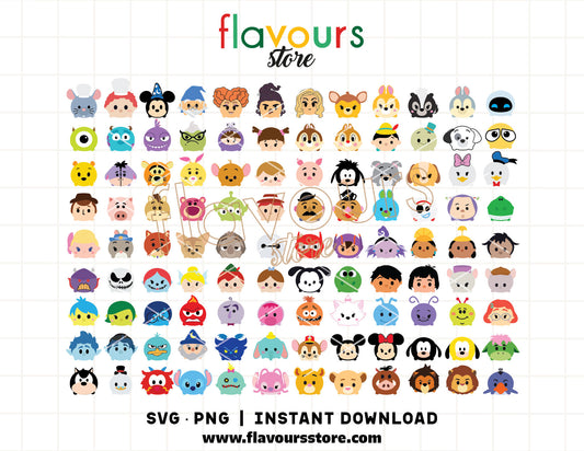 100 Cute Tsum Tsum SVG bundle with adorable Tsum Tsum–inspired designs for Cricut and Silhouette
