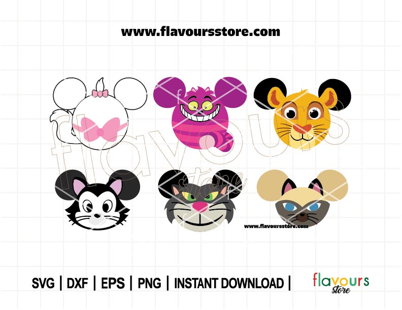 Cats Ears Bundle SVG, Figaro Ears Svg, Cheshire Cat Ears, Si Am Ears Svg, Marie Ears, Lucifer Ears, Cut File For Cricut SVG