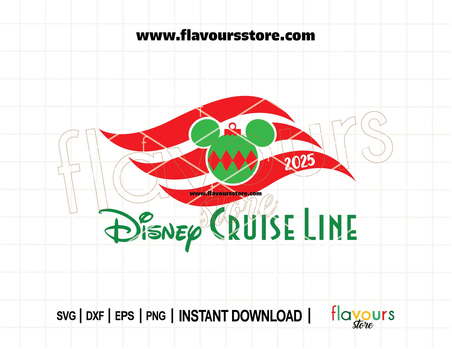 Festive Disney Cruise SVG design featuring a Christmas ornament ball with mouse ears and nautical flag for holiday crafts with Cricut or Silhouette.