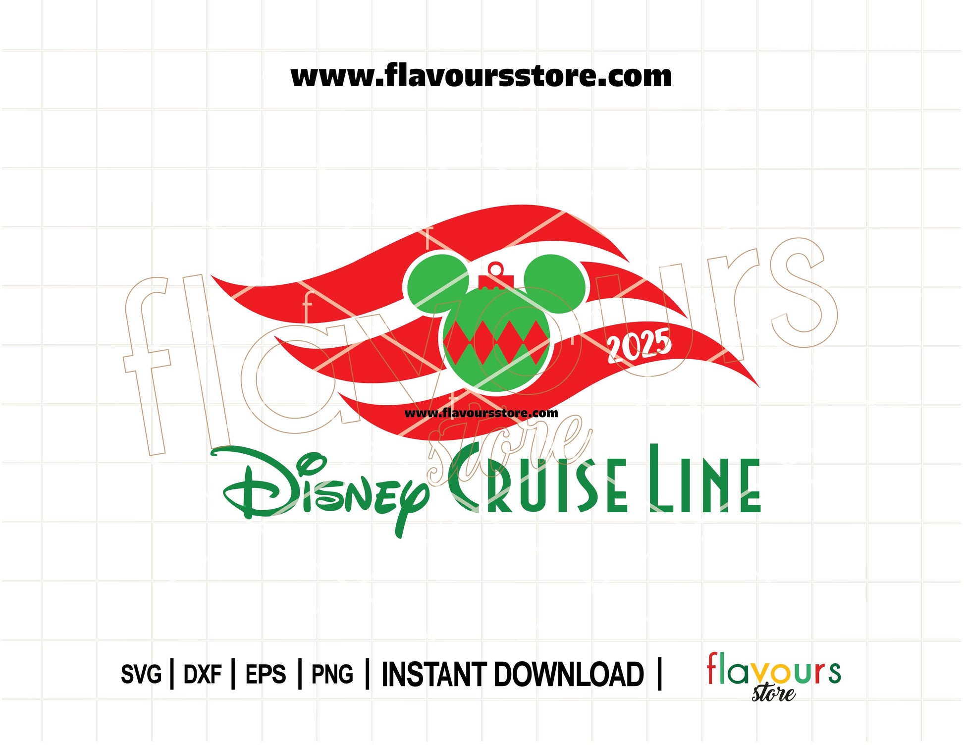 Festive Disney Cruise SVG design featuring a Christmas ornament ball with mouse ears and nautical flag for holiday crafts with Cricut or Silhouette.