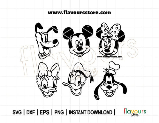 Mouse Friends Silhouette Bundle SVG, Mouse Friends Heads Bundle, Mouse Head svg, pluto svg, goffy svg, donald svg, Silhouette, Cricut
