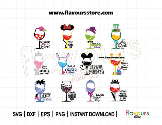Wine Quotes Glass Bundle SVG, Drinking World, Wine Glasses Bundle, Glass Cup Svg, Cartoon Characters, Wine Clip Art, SVG Cut File For Cricut