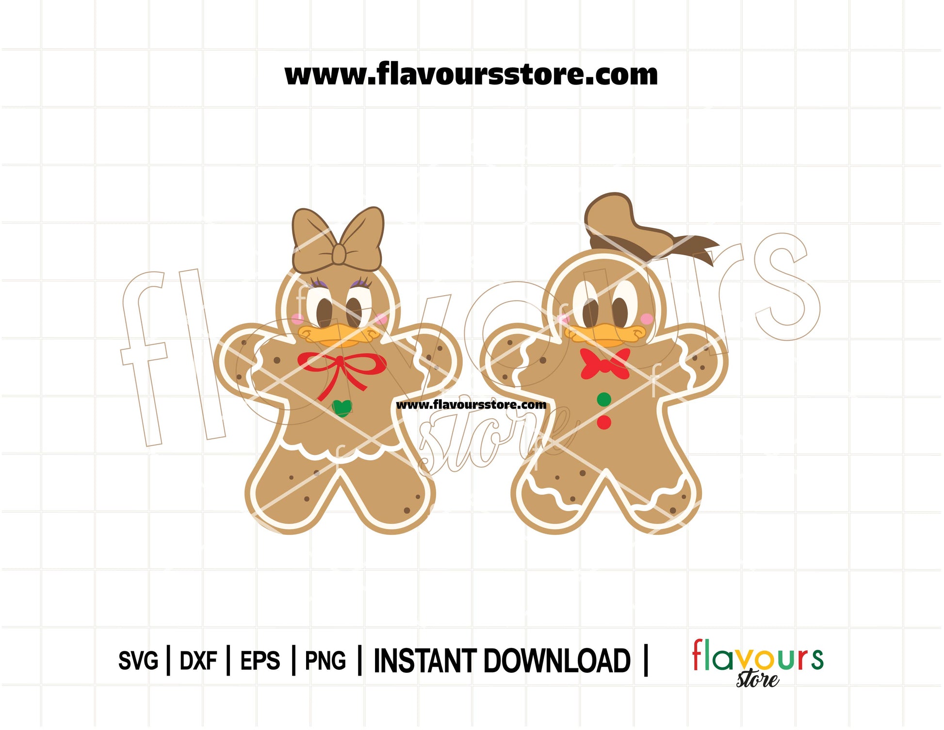 Cute Christmas SVG featuring Donald and Daisy Duck decorated as Christmas cookies – great for baking day crafts, shirts, aprons, and Cricut projects.