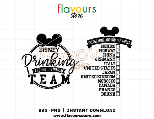 Drinking Around the World SVG cut file with travel vacation design and mouse ears style for Cricut and sublimation projects