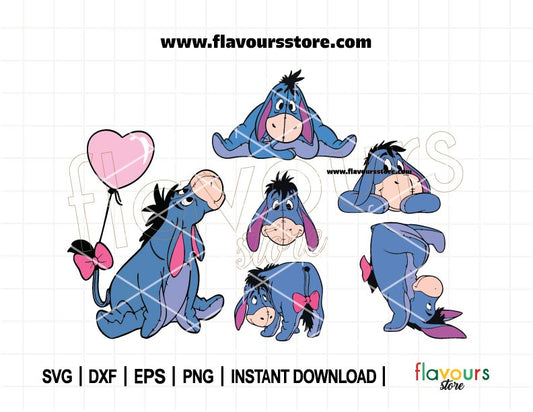 Eeyore Cliparts Bundle SVG, Eeyore cartoon character, Eeyore clipart set, Winnie the Pooh png, Cut File For Cricut Silhouette