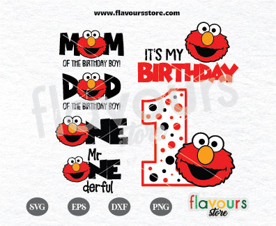 Elmo Birthday Boy 1st Birthday Bundle, Sesame Street Birthday SVG Cut File