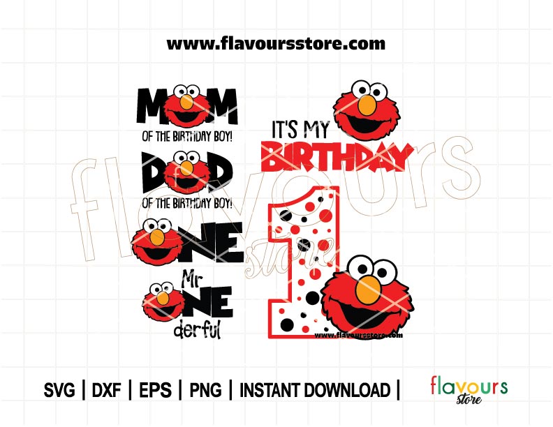 Colorful Elmo 1st Birthday Boy SVG Bundle for Cricut and Silhouette, perfect for Sesame Street-themed baby first birthday shirts and decorations