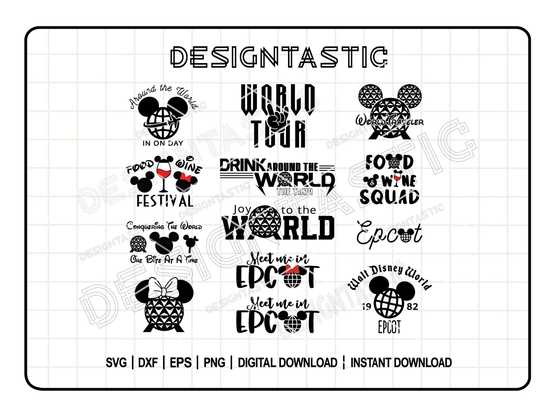 Epcot Ears Bundle SVG, Mouse Head Svg, Mouse Ears Svg, Epcot Ball Svg, World Traveler, Cut File For Cricut