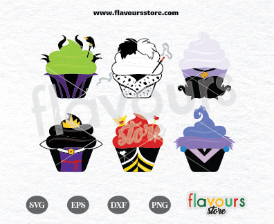 Female Villains Cupcakes Bundle, Disney Cupcakes, SVG Cut File Cricut