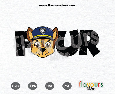 Four, Chase Paw Patrol, 4th Birthday SVG, Kids cartoon Svg, Paw Patrol Cartoon Svg, Paw Patrol SVG Cut File