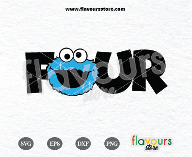 Four Birthday, Cookie Monster, Sesame Street SVG Cut File