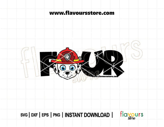 Marshall Paw Patrol 4th Birthday SVG cut file for Cricut and Silhouette, perfect for custom birthday shirts and Paw Patrol party decorations
