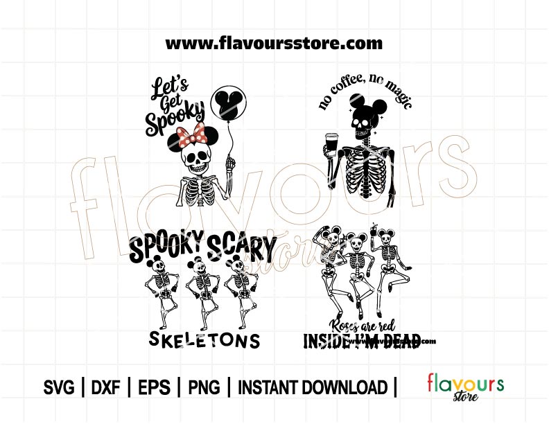 Funny Mouse Skeleton Cartoon, Mouse Ears PNG, Skeleton Svg, Halloween Spooky, Scary Skeletons, Magic Mouse Ears, Cut file for Cricut