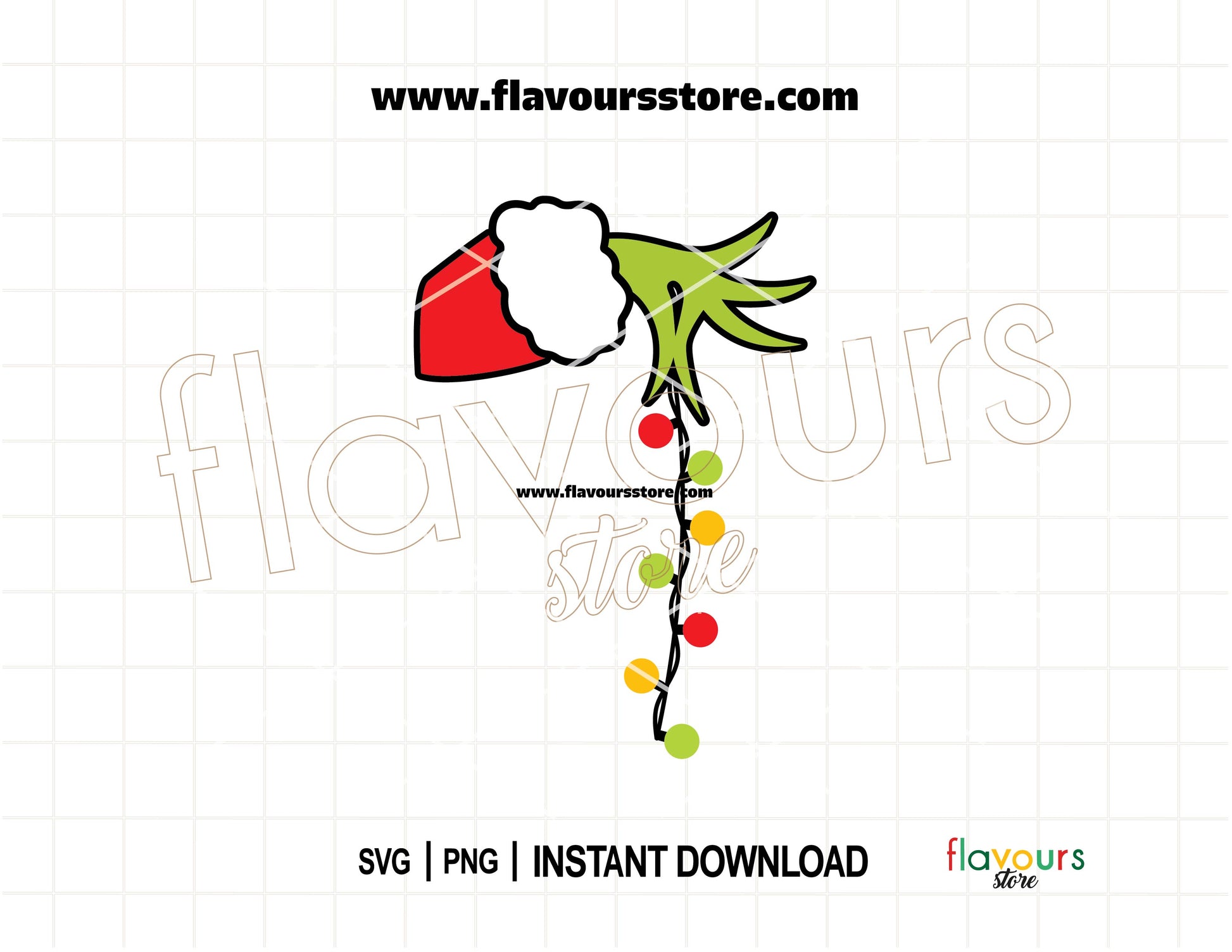 Grinch hand holding Christmas lights SVG design – funny Grinchmas cut file for Cricut and Silhouette.