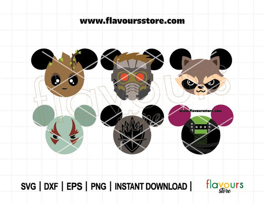 Guardians Galaxy Ears Bundle Svg | Rocket SVG | Mouse Ears SVG | Mouse Head Svg | Tshirt Design Svg | Cut File For Cricut SVG | Silhouette
