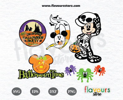 Halloween Party Bundle, Mickey Skeleton Bones, Halloween Time, SVG Cut File Cricut