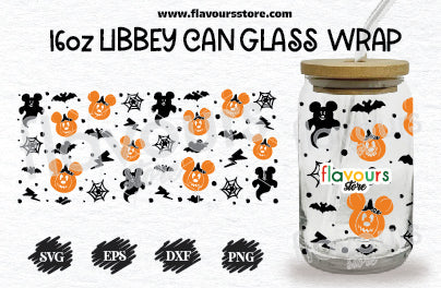 Halloween Pumpkin svg, Ghost Mouse svg, 16oz Libbey Can Cup Wrap, Libbey Wrap Svg