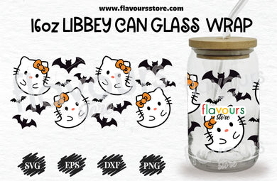 16oz Libbey Can Cup Wrap | Libbey Wrap Svg | Hello Kitty Ghost Halloween Svg 