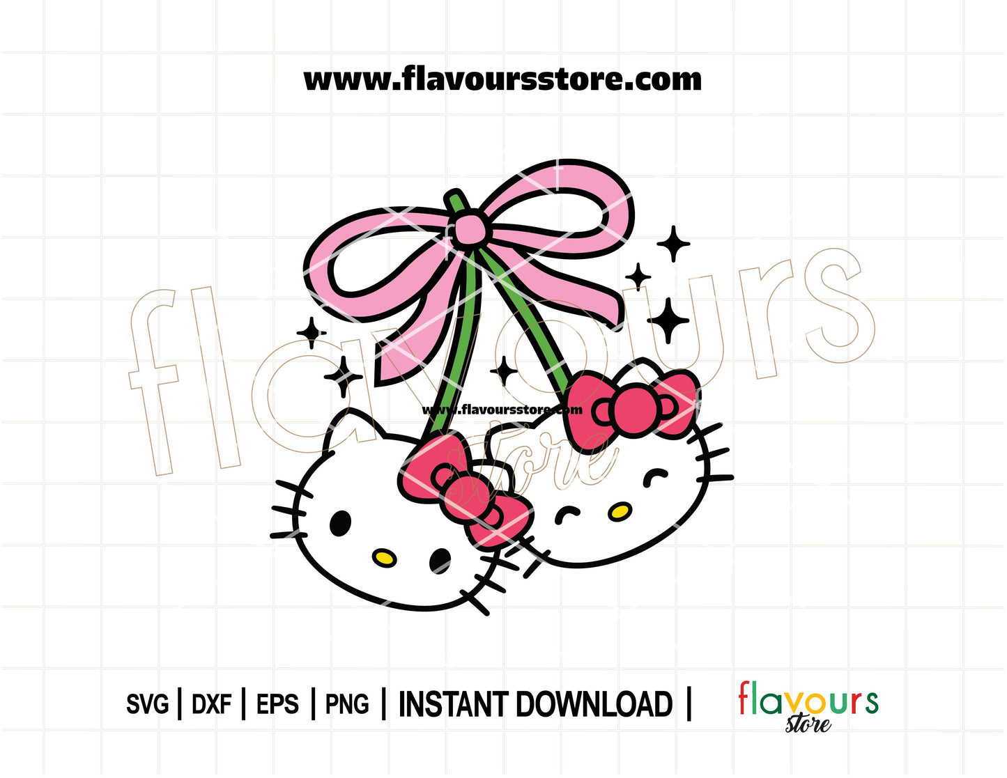 Hello Kitty Coquette Cherry SVG – Kawaii pink bow Sanrio cut file for Cricut and Silhouette crafts
