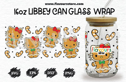 Hello Kitty Gingerbread Cookie Svg, 16oz Libbey Can Cup Wrap, Libbey Wrap Svg