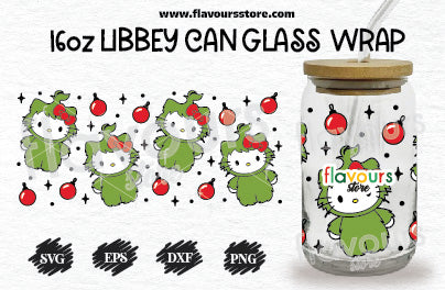 Hello Kitty Grinch Christmas Svg, 16oz Libbey Can Cup Wrap, Libbey Wrap Svg