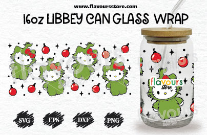 16oz Libbey Can Cup Wrap | Libbey Wrap Svg | Hello Kitty Grinch Christmas Svg
