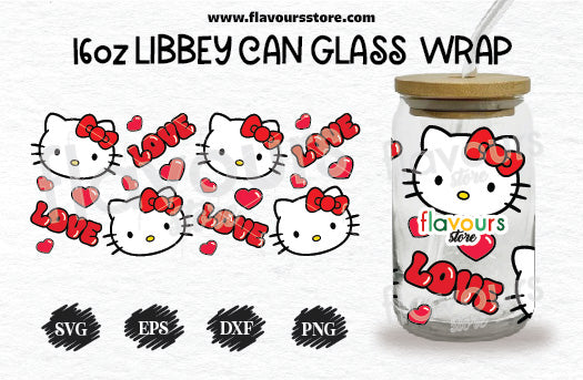 16oz Libbey Can Cup Wrap | Libbey Wrap Svg | Hello Kitty Love Svg