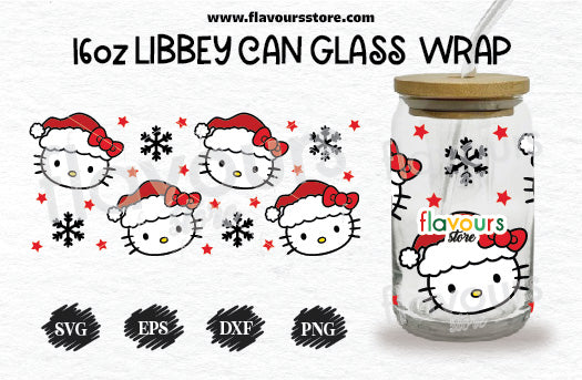 16oz Libbey Can Cup Wrap | Libbey Wrap Svg | Hello Kitty Santa Svg