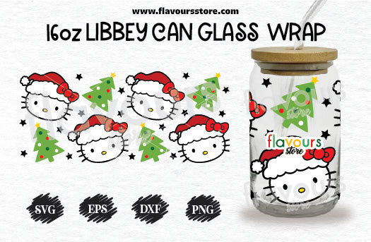 Hello Kitty Santa svg, Christmas Tree Svg, 16oz Libbey Can Cup Wrap, Libbey Wrap Svg