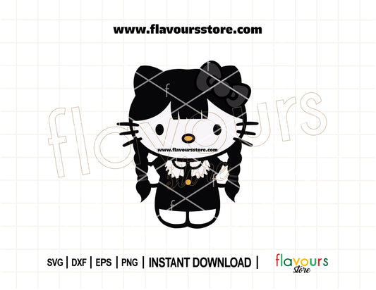 Hello Kitty Wednesday SVG – Spooky kawaii Halloween cut file for Cricut and Silhouette crafts