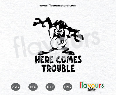 Here Comes Trouble Svg, Looney Tunes Svg, Tasmanian Devil Svg, Taz Svg Cut File Cricut