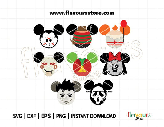 Horror Ears Bundle SVG, Mouse Head, Mickey Ears, Halloween Horror Ears, Nun Minnie Svg, Cricut Silhouette
