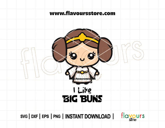 Funny Princess Leia I Like Big Buns SVG Cut File for Cricut and Silhouette – Star Wars Quote Design