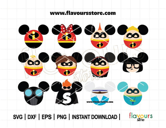 The Incredible Ears Bundle SVG, Superhero Family & Villain Ears, Cricut Cut File for Magical Gift Adventures