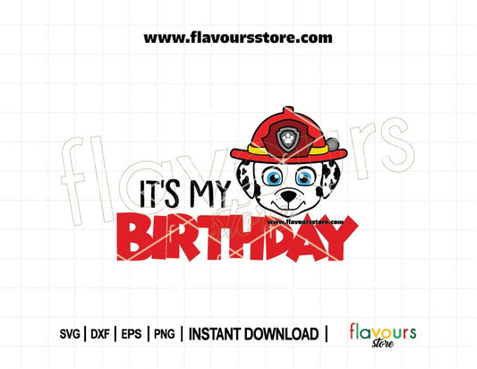 It’s my Birthday Marshall Paw Patrol SVG – Cute Marshall design with ‘It’s My Birthday’ text, perfect for creating personalized birthday shirts, party decorations, and crafts.