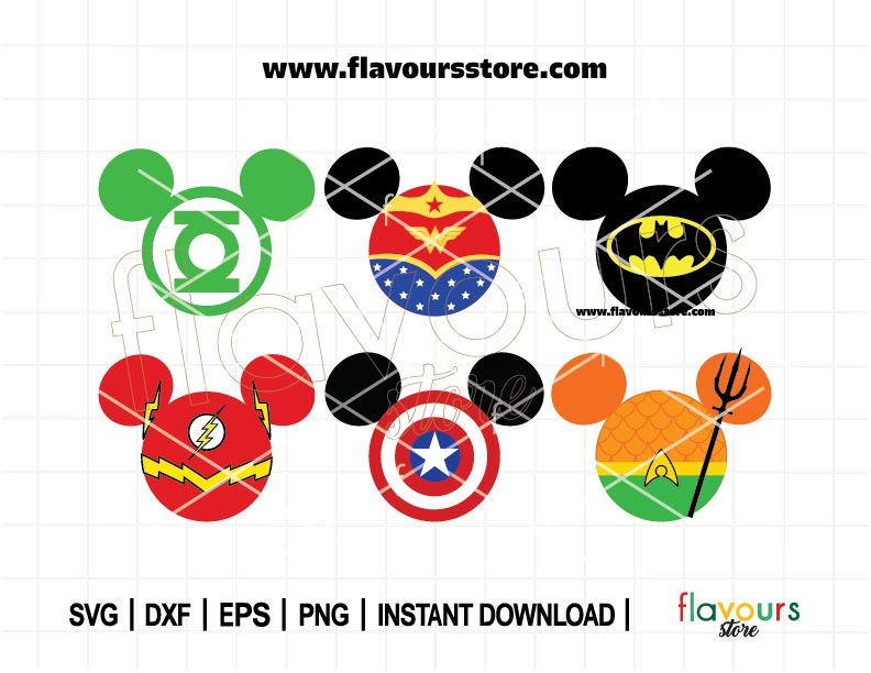 Justice League Ears Bundle SVG, Mickey Head, Svg Cut File Cricut