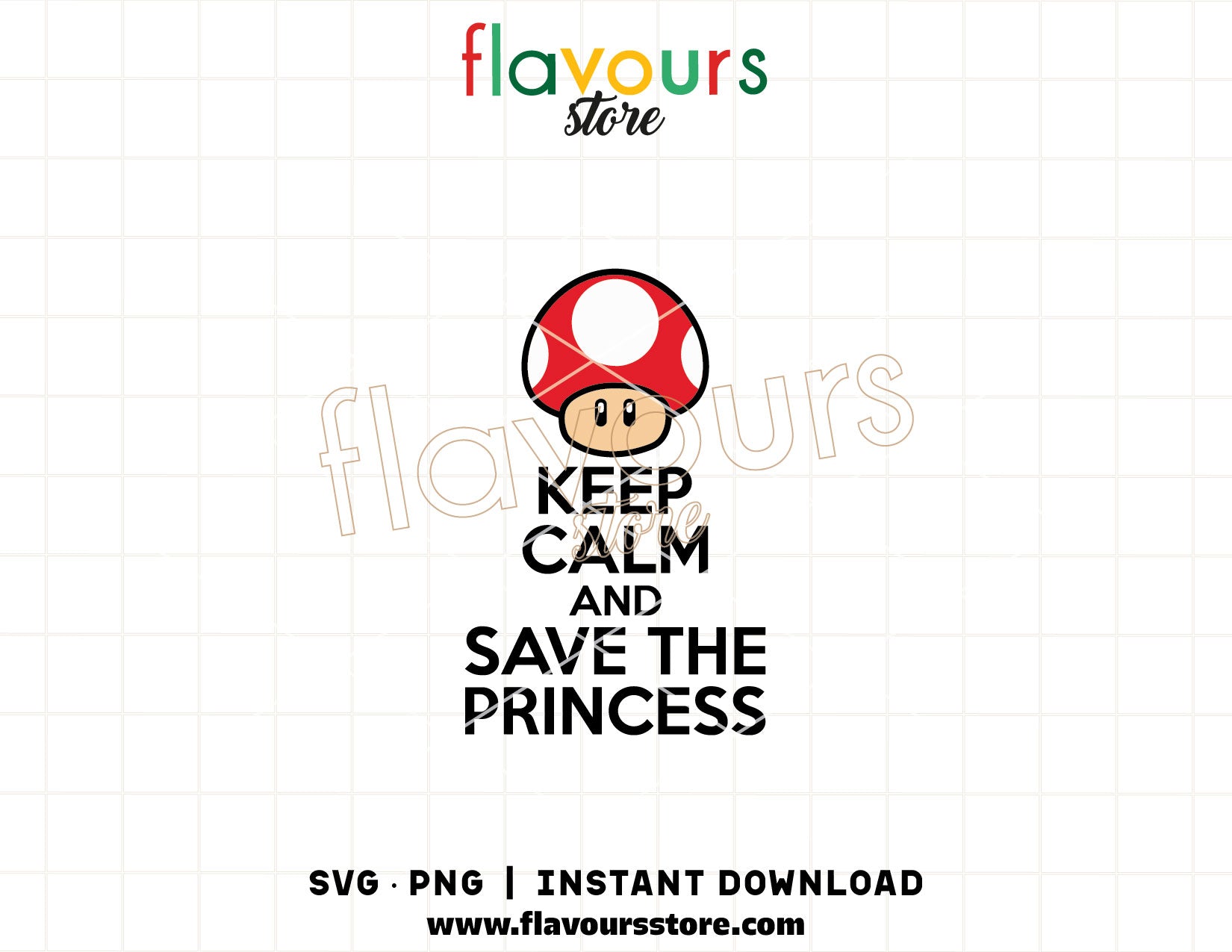 Keep Calm and Save the Princess SVG cut file for Cricut, featuring classic video game crown icon and bold typography, high-resolution PNG for retro gaming apparel.
