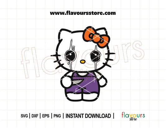 Spooky Hello Kitty Halloween SVG with a knife, perfect for Cricut and Silhouette crafts like t-shirts, mugs, stickers, and Halloween party decor.