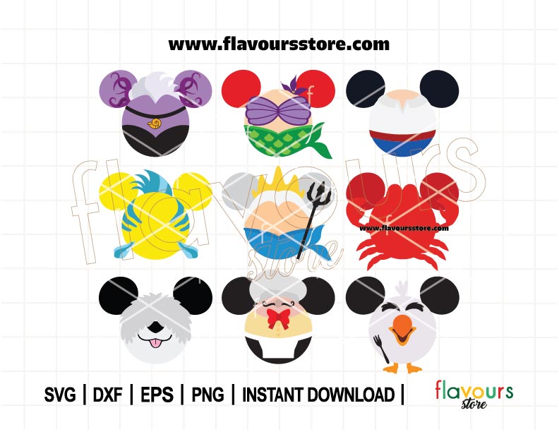 Little Mermaid Ears Bundle SVG, Ariel Ears Svg, Ursula Ears Svg, Sebastian Ears Svg, Prince Eric Svg, Cut File For Cricut SVG