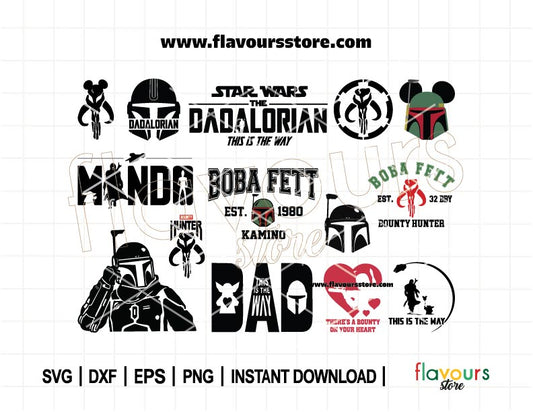 Mandalorian Bundle Svg, Boba Fett Bundle, This Is The Way Svg, Baby Yoda Svg, Bounty Hunter Svg, Star wars svg Bundle, Cut File for Cricut & Silhouette