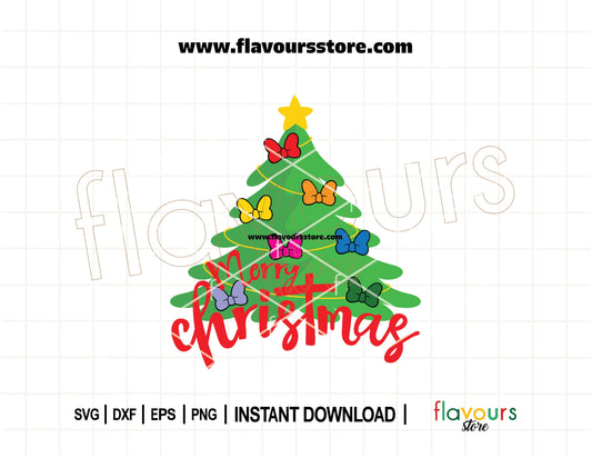 Disney-inspired Minnie Bows Christmas Tree SVG cut file — perfect for holiday shirts, ornaments, cards, and DIY Cricut crafts.