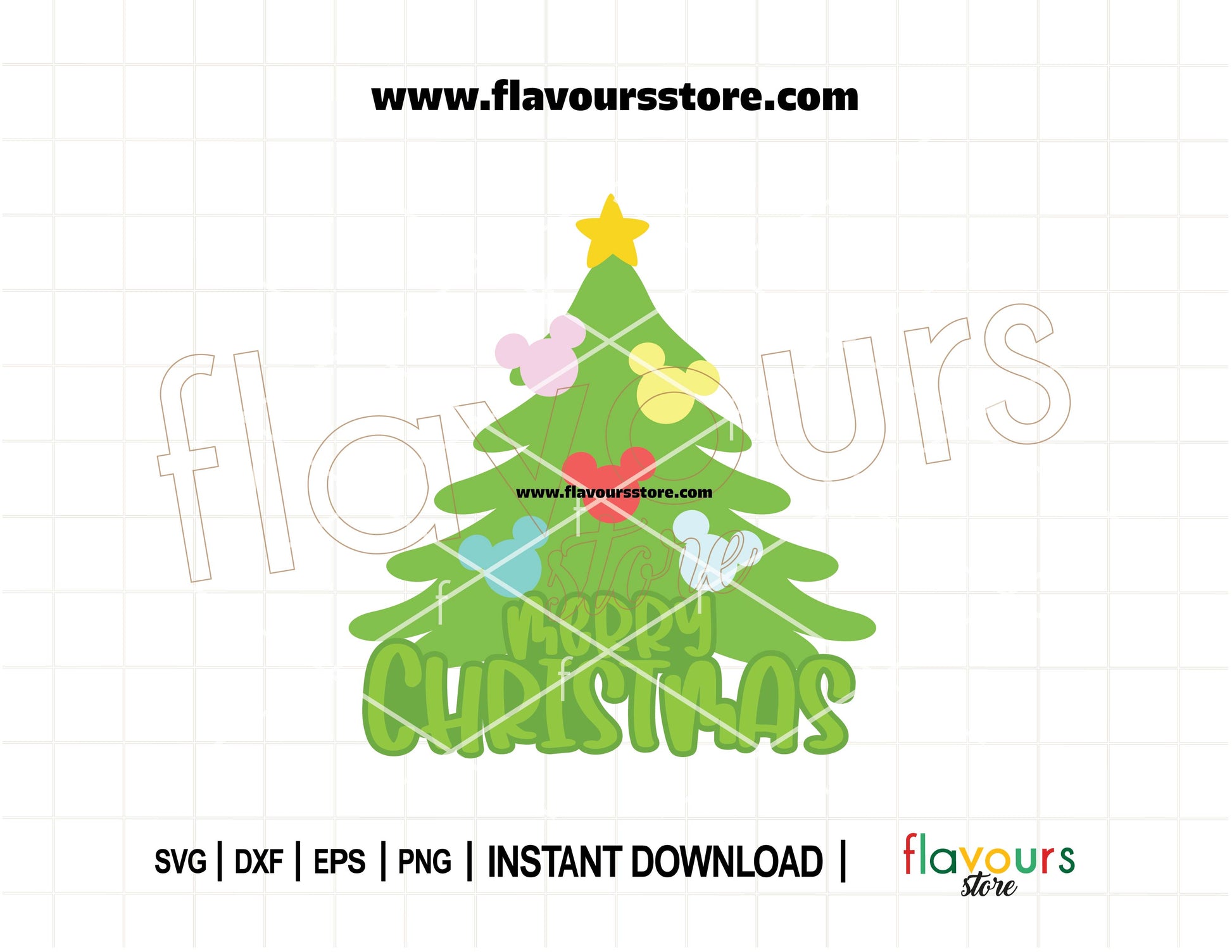 Merry Christmas Mickey Ears Tree SVG – Disney-inspired Christmas tree made of Mickey heads for Cricut and Silhouette projects like shirts, mugs, and ornaments